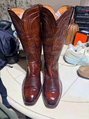 Lucchese Rich Brown Leather Western Cowboy Boots